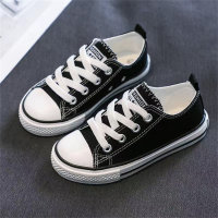 Zapatos de lona de enlace bajo de estilo simple clásico de color sólido para niños pequeños  Negro