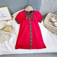 Toddler Girl Bowknot Decor Color-block Dress  Red