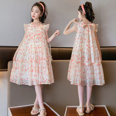 Summer girls floral chiffon dress