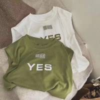 Camiseta 100% de algodón sin mangas para niños, camisetas bonitas de verano para bebés, niños y niñas, chaleco con estampado de letras  Verde