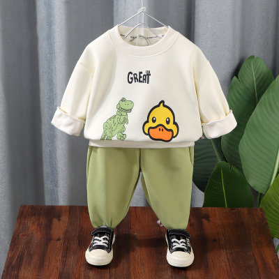 Camisetas y pantalones de manga larga con estampado de dinosaurio informal de otoño para niño pequeño de 2 piezas