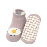 Rutschfeste Baby-Socken aus reiner Baumwolle mit Cartoon-Tiermuster  Lila