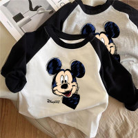 Camiseta de algodón puro para niños, ropa de manga larga para niños y niñas, 2024, dibujos animados, lindos tops para niños de Mickey, camisa de fondo, primavera y otoño  Blanco
