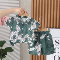 Children's clothing children's short-sleeved suit beach clothes baby summer clothes two-piece suit boy summer shirt suit  Deep Green