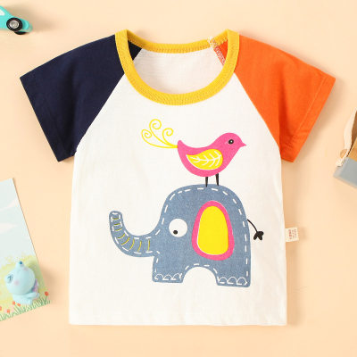 Baby Boy Color-block Elephant Printed Short Sleeve T-shirt