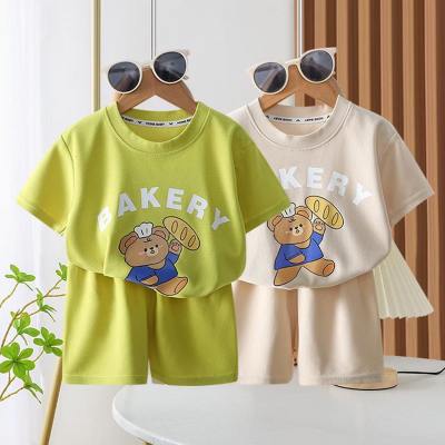 2023 Children's Short Sleeve Suit Summer New Waffle Boys and Girls Casual Korean Style Breathable Summer Clothes Children's Clothes Wholesale