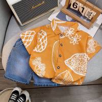 Children's clothing 2024 new boys summer shirt suit stylish two-piece short-sleeved children's baby clothes shirt  Yellow