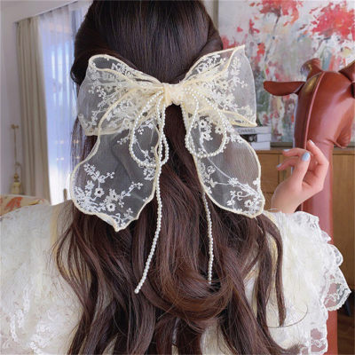 Girls' Floral Embroidered Mesh Bowknot Hair Pin