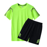 Boys quick-drying clothing casual football running training clothing short-sleeved shorts spring and summer  Green
