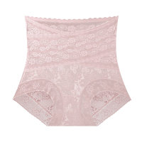 Large size high waist sexy lace women's underwear nude soft breathable pure cotton bottom crotch high elastic mesh plus fat underwear  Pink