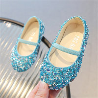 Zapatos de cristal con lentejuelas de pasarela, zapatos de princesa de suela suave a la moda con puntera para bebé  Azul