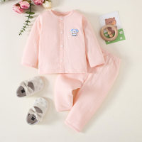 2-piece Baby Pure Cotton Solid Color Dog Pattern Long Sleeve Top & Matching Pants  Pink