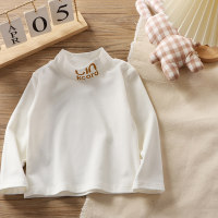 Toddler Girl Letter Print On Neckline Solid Thick Winter Long Sleeve T-Shirt  White