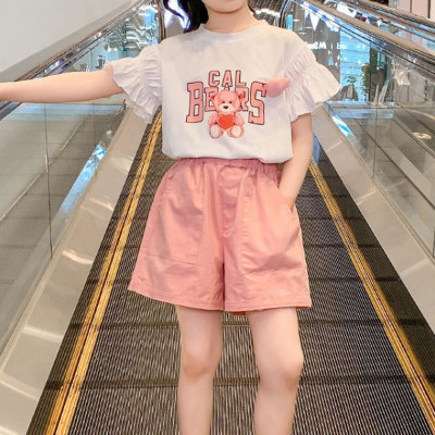Verão meninas ternos roupas de verão 2022 novo estilo coreano topos de manga curta para crianças médias e grandes roupas infantis da moda estilo ocidental conjunto de duas peças