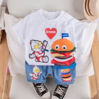 New children's short-sleeved suits girls' summer clothes boys' light-up T-shirts  White