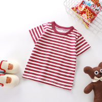 Camiseta de manga curta infantil de verão, algodão puro, meninos e meninas, camisa de fundo de bebê único  Borgonha