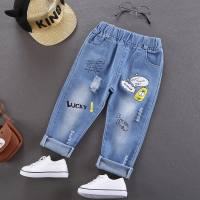 Hot-selling spring and autumn boys' denim trousers and children's clothing manufacturers directly approve children's trousers spring and autumn style baby jeans trendy  Blue