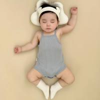 Bebê estilingue roupas de quadril colete de verão macacão de algodão puro fino cor sólida triângulo roupas de quadril bebê menina rastejando roupas  Azul