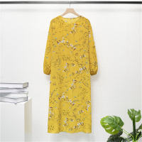 Women's floral dress round neck pullover loose robe  Yellow