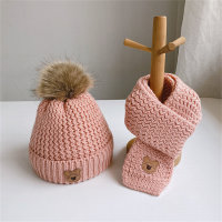 2-Piece Baby Solid Color Bear Style Knitted Hat(Labeling letters are randomized)  Pink