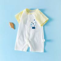 Newborn baby pure cotton one-piece harem thin summer wear pure cotton short-sleeved outdoor baby crawling suit for men and women  Yellow