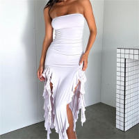 Fashionable and sexy personalized bust-wrapped irregular dress  White