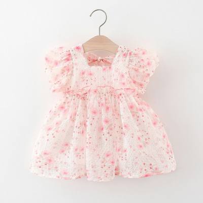 Petite robe d'été en mousseline de soie pour filles, petite robe à manches courtes, ajourée, dos floral frais, nouvelle collection
