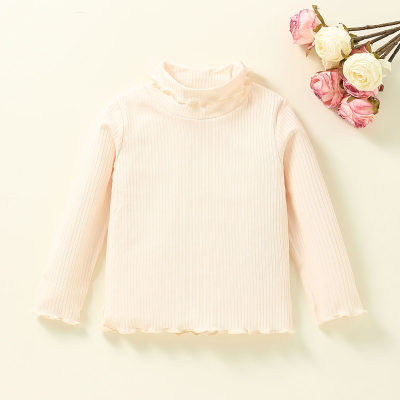 Toddler Girl Solid Color Turtle Neck Ribbed Long Sleeve T-shirt