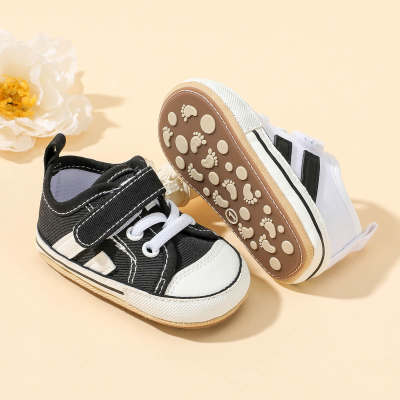 Baby Color-block Striped Velcro Lace-up Decor Canvas Shoes