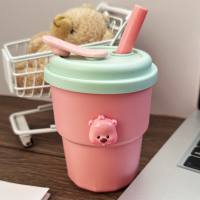 loopy water cup heat-resistant, shatter-resistant and leak-proof silicone straw cup  Pink