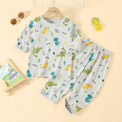 2-piece Toddler Boy Pure Cotton Allover Printing Short Sleeve Top & Matching Pants