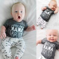 INS baby set letters Ain't No Mama like the one i got T-shirt arrow pants 2 pieces  Gray