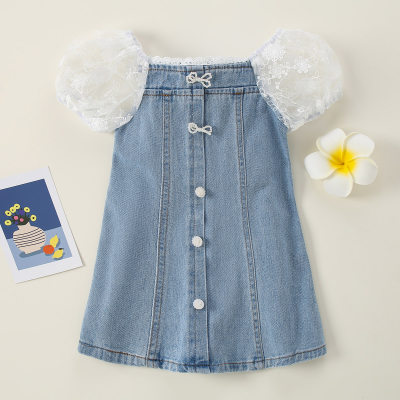 Toddler Girls Square Neck Lace Cowboy Patchwork Dress