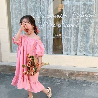 Filles jupe une épaule robe à manches bouffantes robe de princesse jupe longue 24 vêtements d'été nouveau commerce extérieur vêtements pour enfants livraison directe
