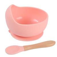 2-piece Baby Silicone Solid Color Suction Bowl and Spoon Set  Pink