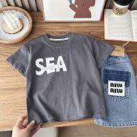 New 2024 Summer Children's Clothing Boys and Children Cotton Korean Style Loose Round Neck Short Sleeve Half Sleeve T-shirt Tops Wholesale  Gray
