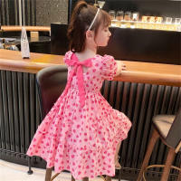 Girls summer dress fashionable and stylish floral children's cute skirt medium and large children's princess skirt  Pink