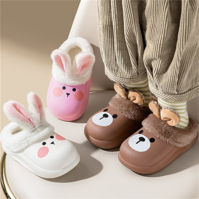 Toddler Girl EVA Bunny Ear Design Non-slip Wool-lined Closed Toe Slippers