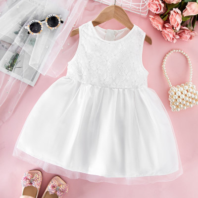 Toddler girl's lace top with white gauze skirt butterfly wings sleeveless dress