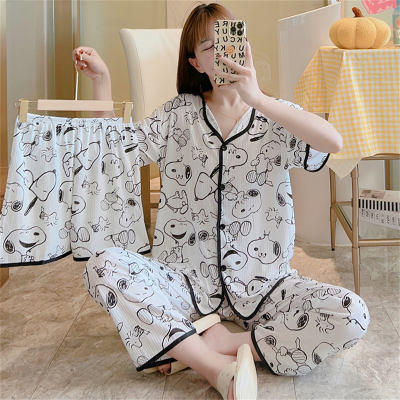 Conjunto de pijama de 3 peças com estampa de cachorro para menina adolescente
