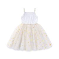 Saia de malha com suspensório infantil de verão, saia pequena Zou Ju floral, vestido infantil  Branco