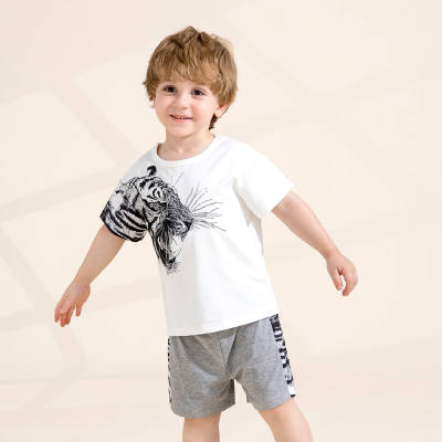 Toddler Boy Handsome Tiger Cool Casual Round Collar T-shirt & Pants 1/2