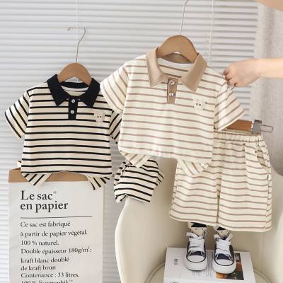Summer outerwear for infants and young children fashionable striped chest bear head short-sleeved thin suit trendy boy summer suit