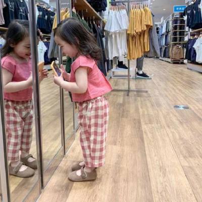 Girls suit short sleeveless vest plus plaid pants 24 summer new foreign trade children's clothing for 3-8 years old