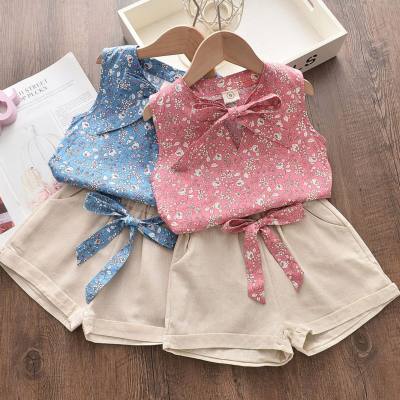 Children's clothing summer products baby girl floral sleeveless vest shorts two-piece set