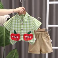 2024 new plaid loose short-sleeved clothes all-match childlike children's summer suit retro shirt two-piece suit trendy  Green