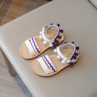 Sandalias infantiles estilo étnico con bolitas de colores y suela blanda  Púrpura