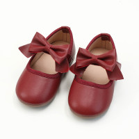 Sapatos de couro com laço de cor sólida para menina  Vermelho