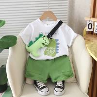 2024 nouvel été vêtements pour enfants de style coréen petit sac grenouille à manches courtes deux pièces vêtements d'été costume pour enfants au nom de  Multicolore