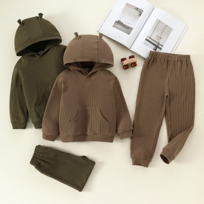 Toddler Solid Color Hooded Long-sleeve Sweater & Sweatpants